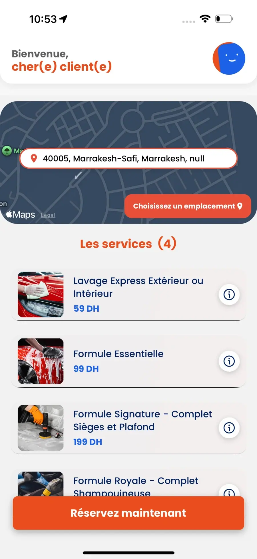WashMinute app — Choose your car care service