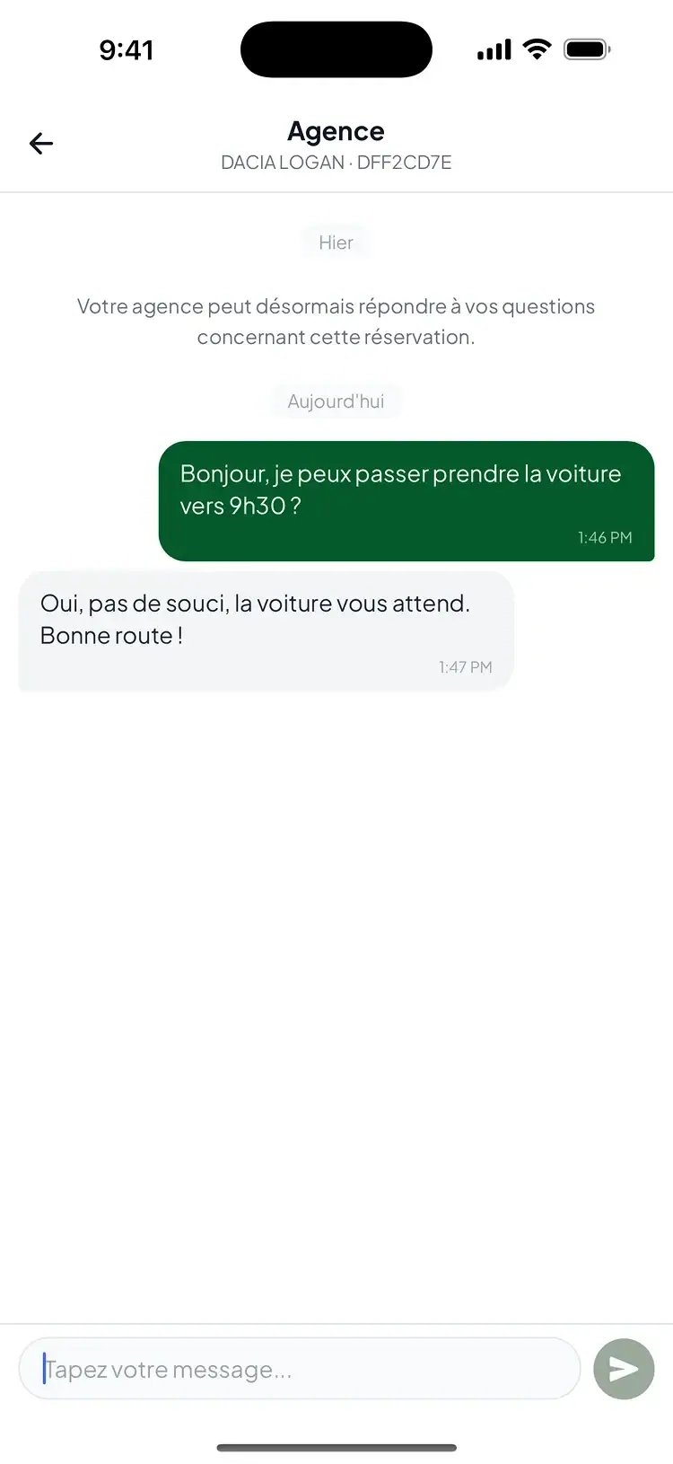 Cardnd app — Direct conversation with the rental agency