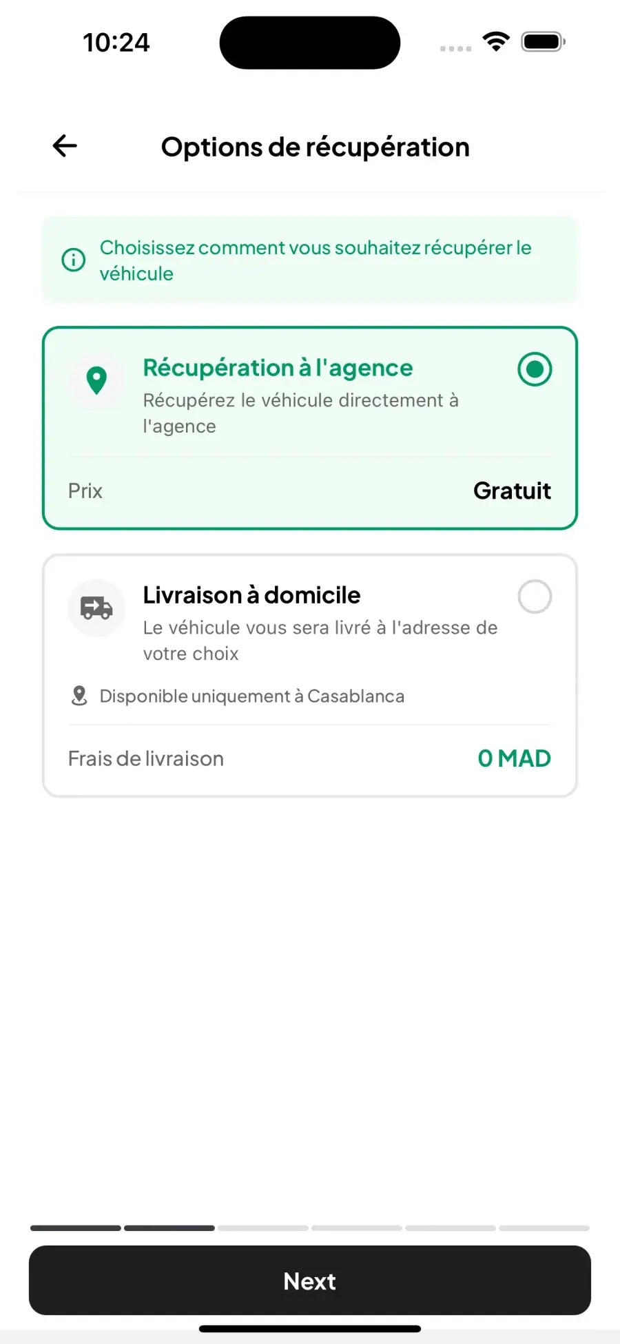 Cardnd app — Choose agency pickup or delivery