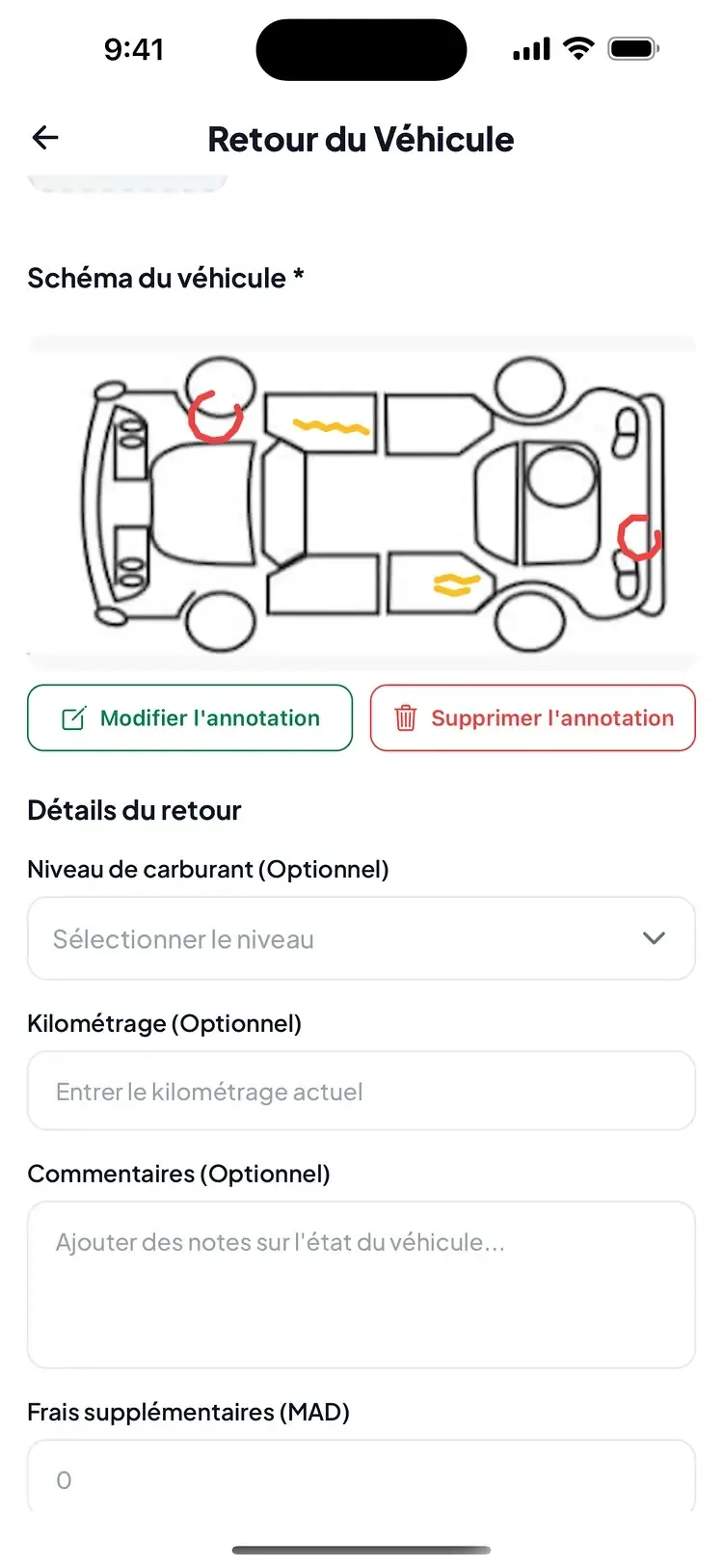 Cardnd app — Record vehicle condition and return details