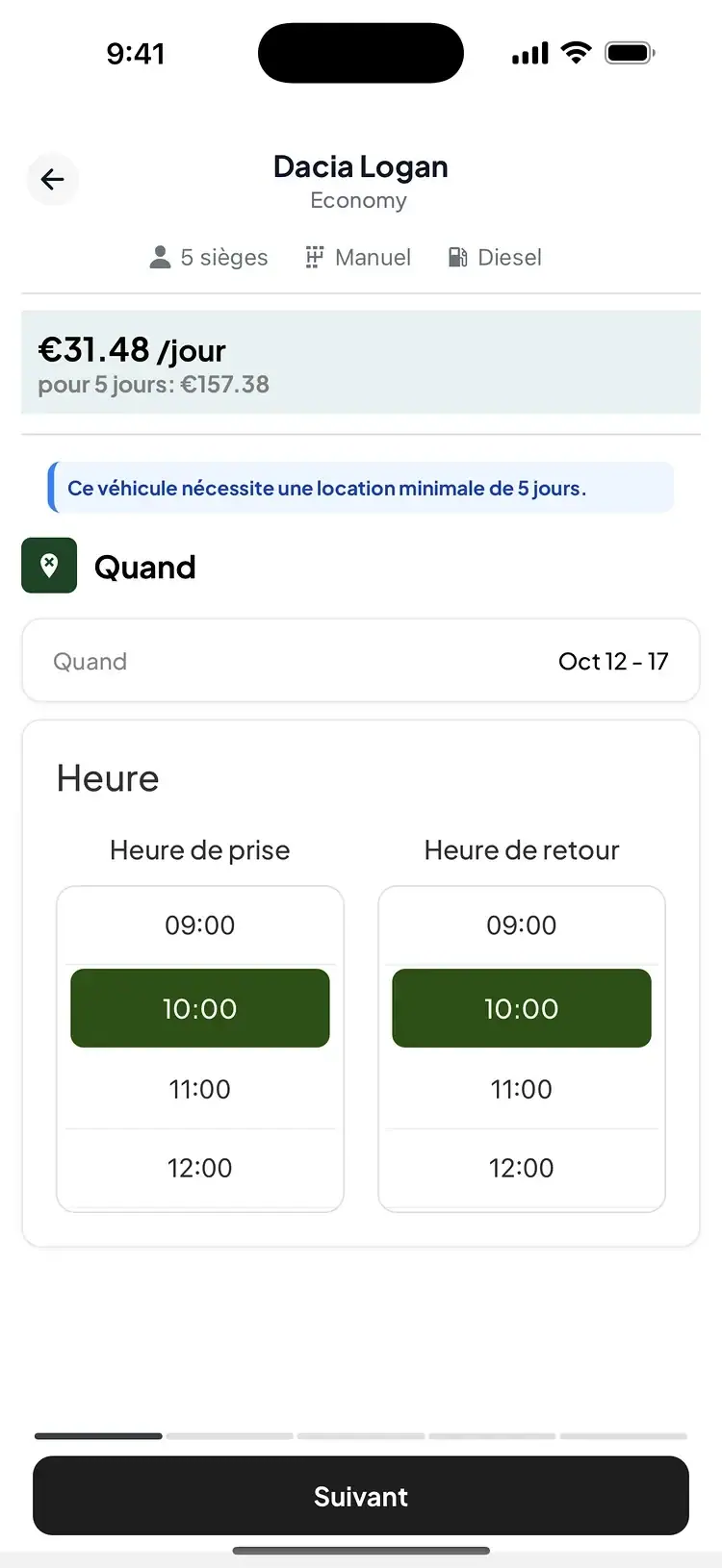 Cardnd app — Choose dates and collection times