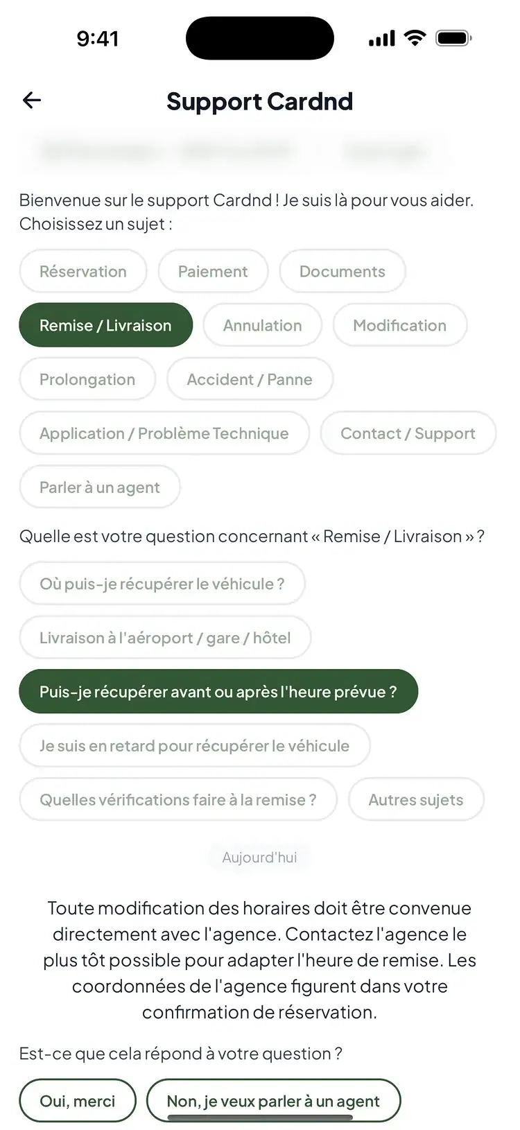 Cardnd app — In-app assistance for rental questions