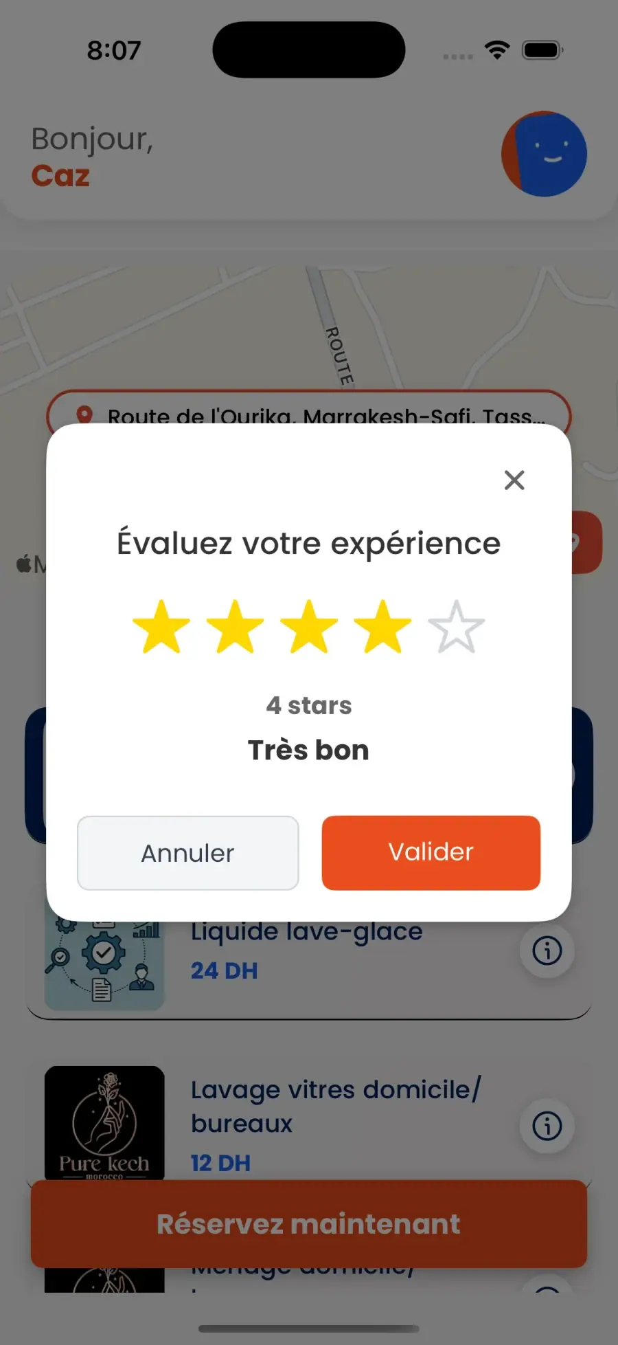 WashMinute app — Customer feedback after the service