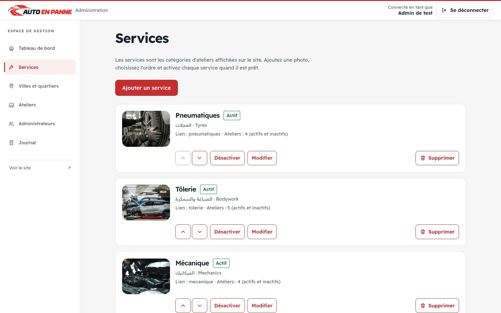 Service categories and photography