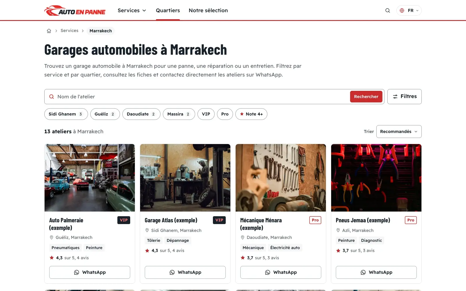 Compare workshops by neighbourhood and speciality