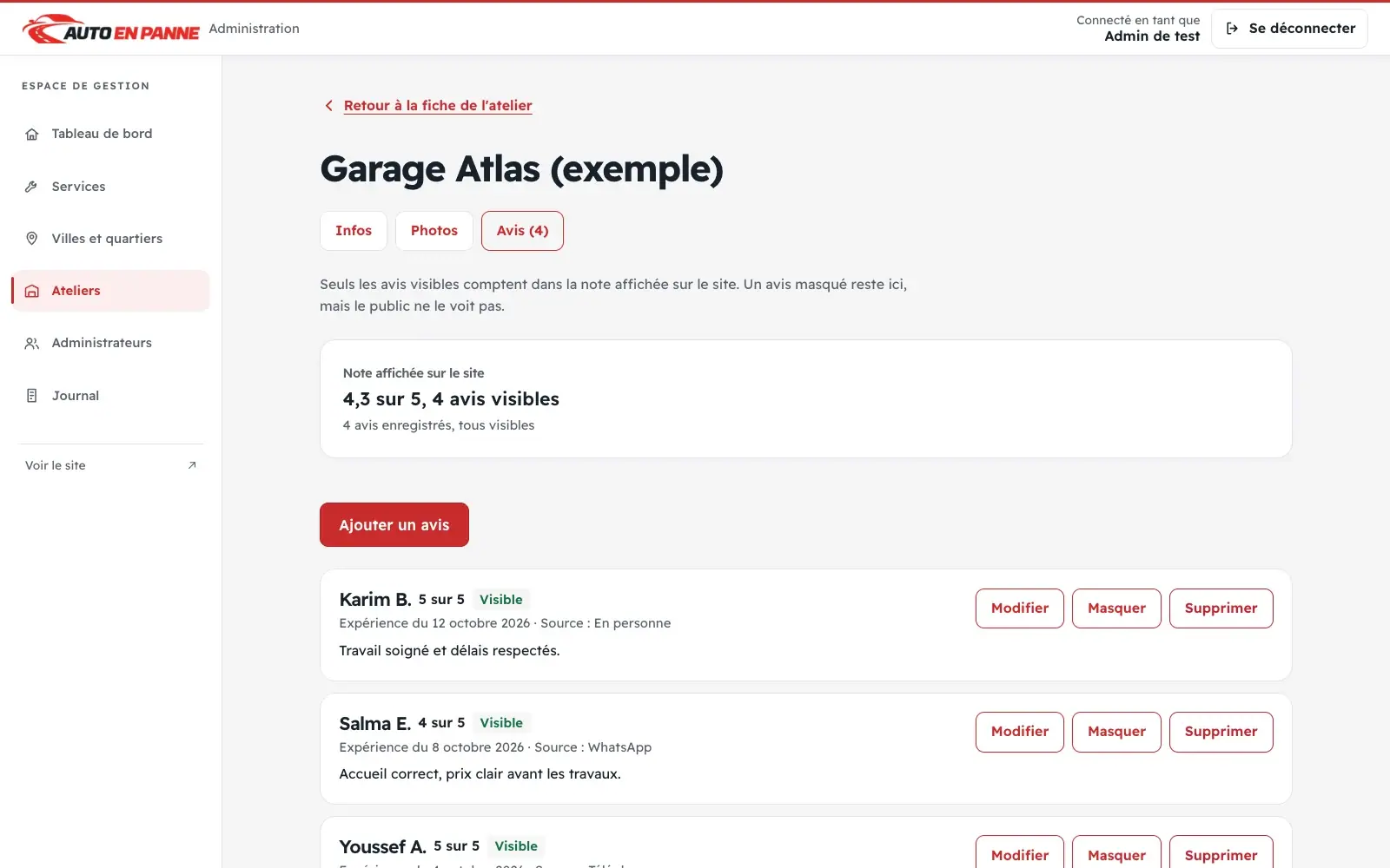 Published and hidden customer reviews