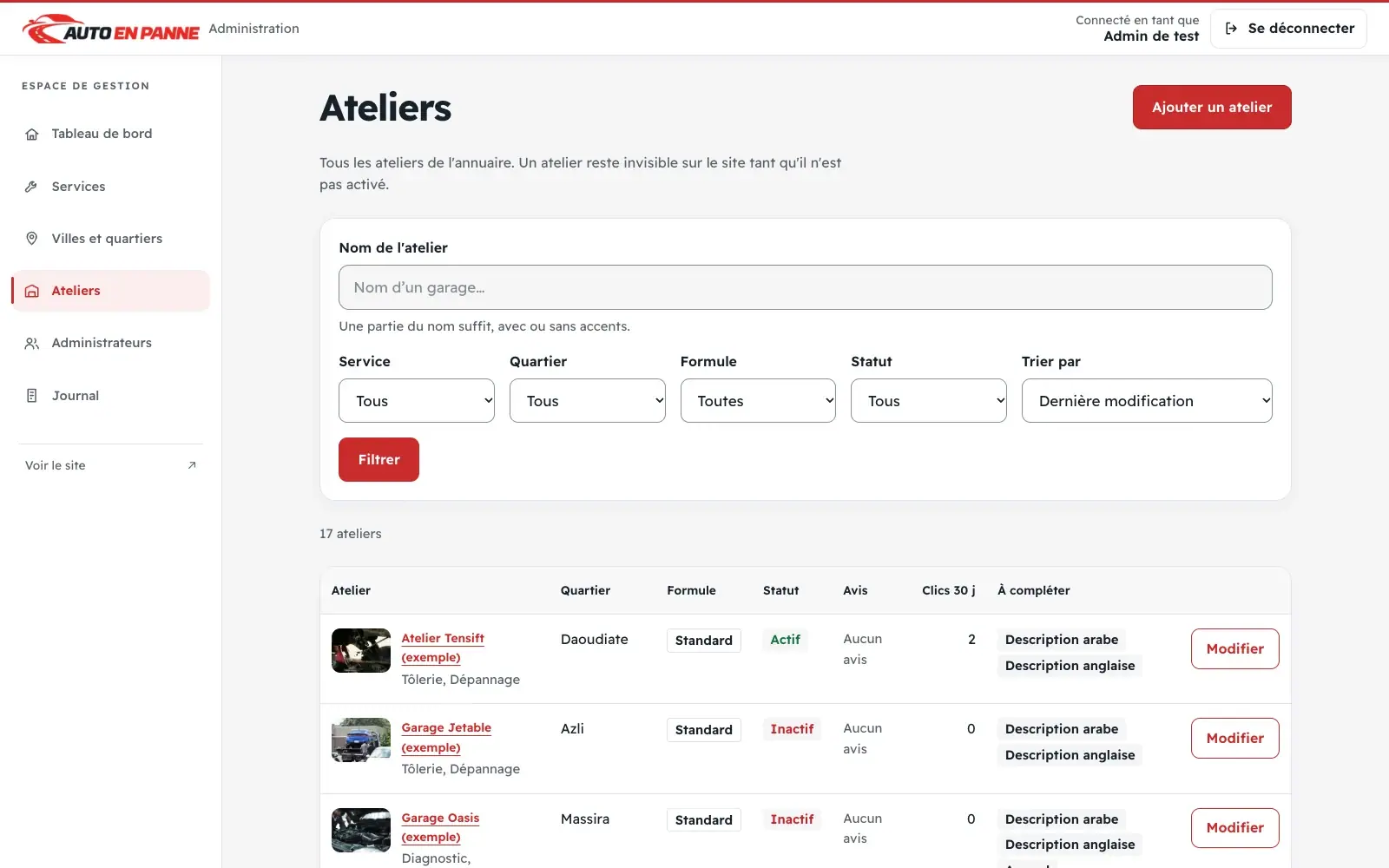 Workshop search, filters and publication status