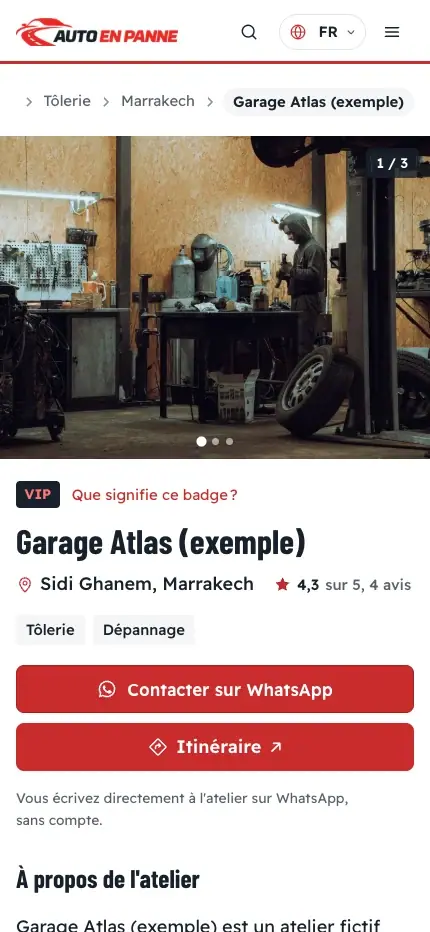 Mobile workshop profile and direct contact journey