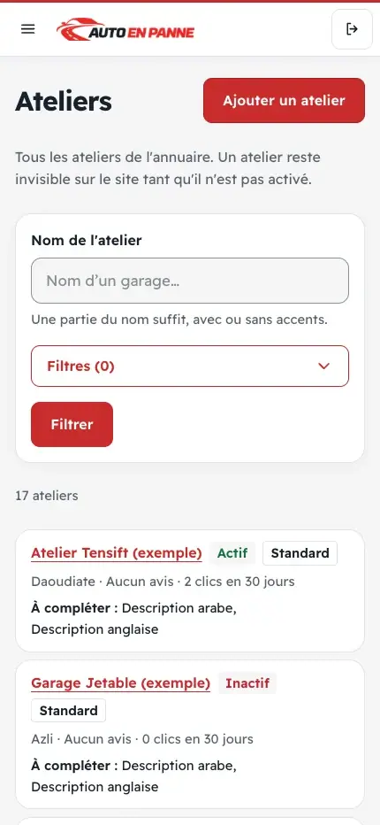 Workshop management on mobile