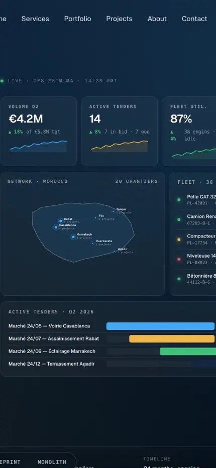 2STM (Operations platform · Morocco) — homepage on a phone