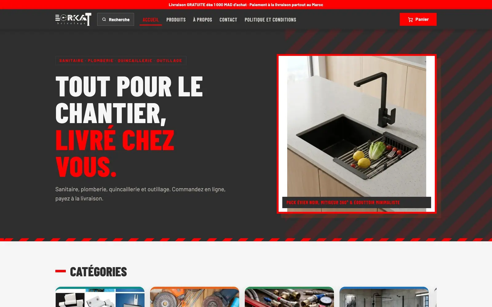Berkat Bricolage (Home improvement ecommerce · Morocco) — homepage on a desktop screen