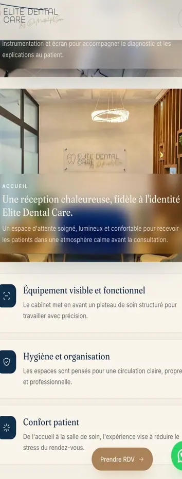Elite Dental Care (Dental clinic · Casablanca) — homepage on a phone