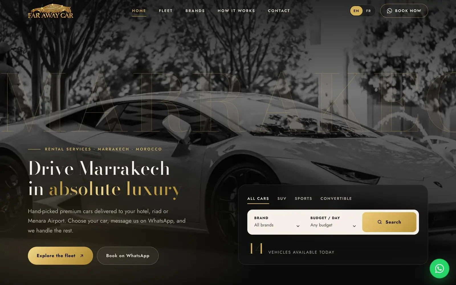 Far Away Car (Luxury car rental · Marrakech) — homepage on a desktop screen