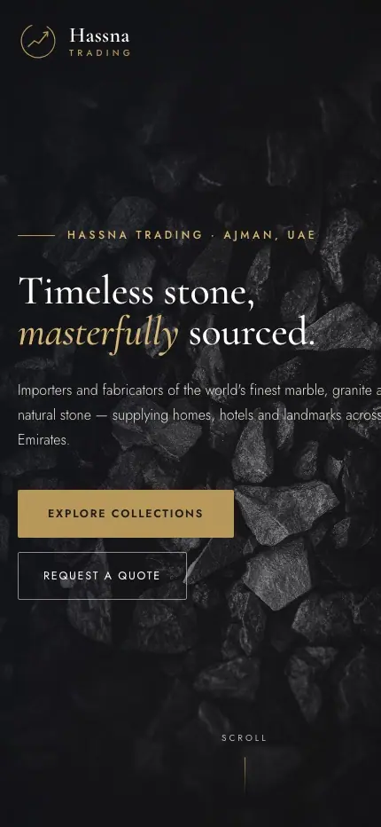 Hassna Trading (Marble & stone · Ajman, UAE) — homepage on a phone