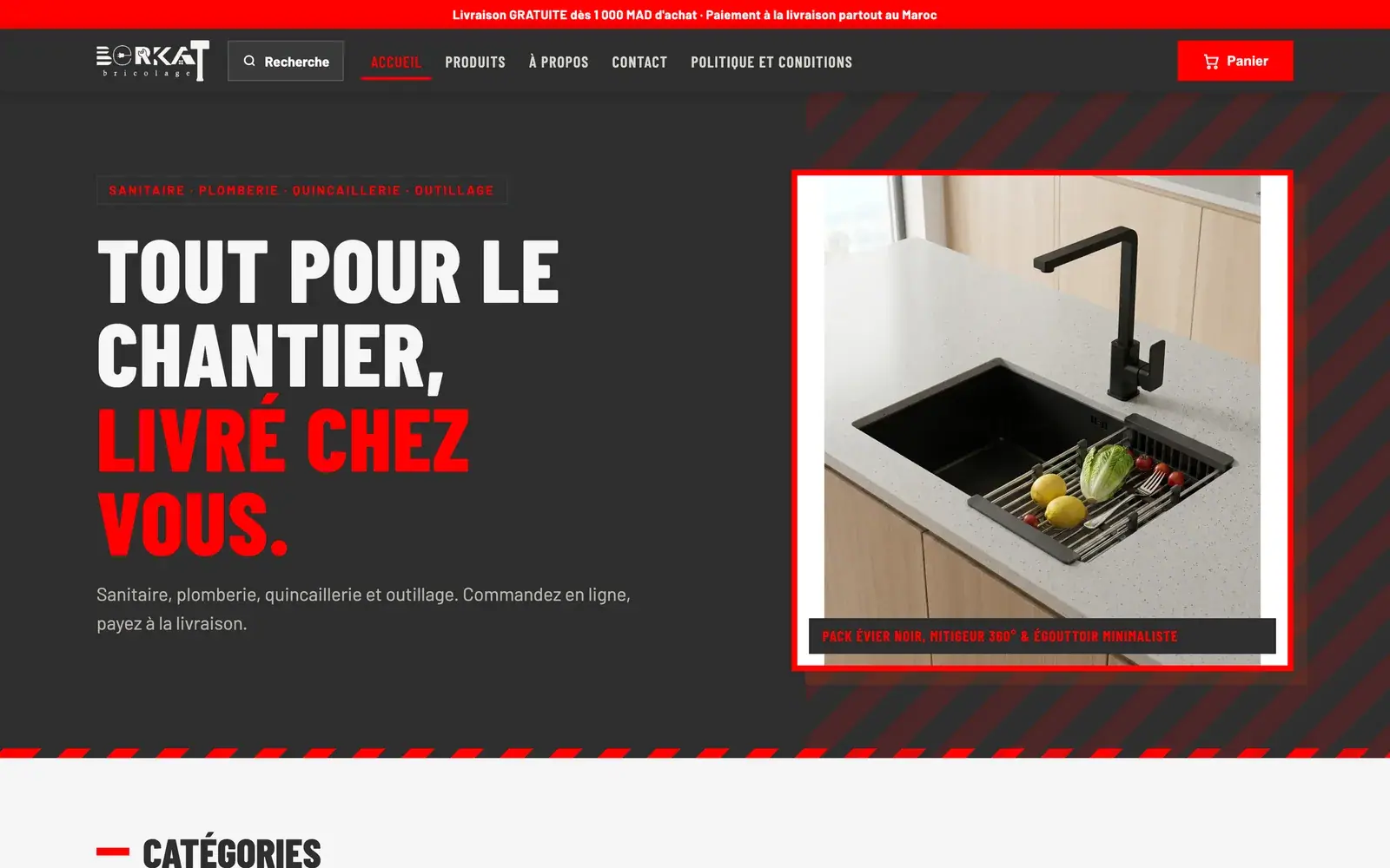 Berkat Bricolage hardware, plumbing & diy website — Hardware store hero with delivery promise (desktop screenshot)