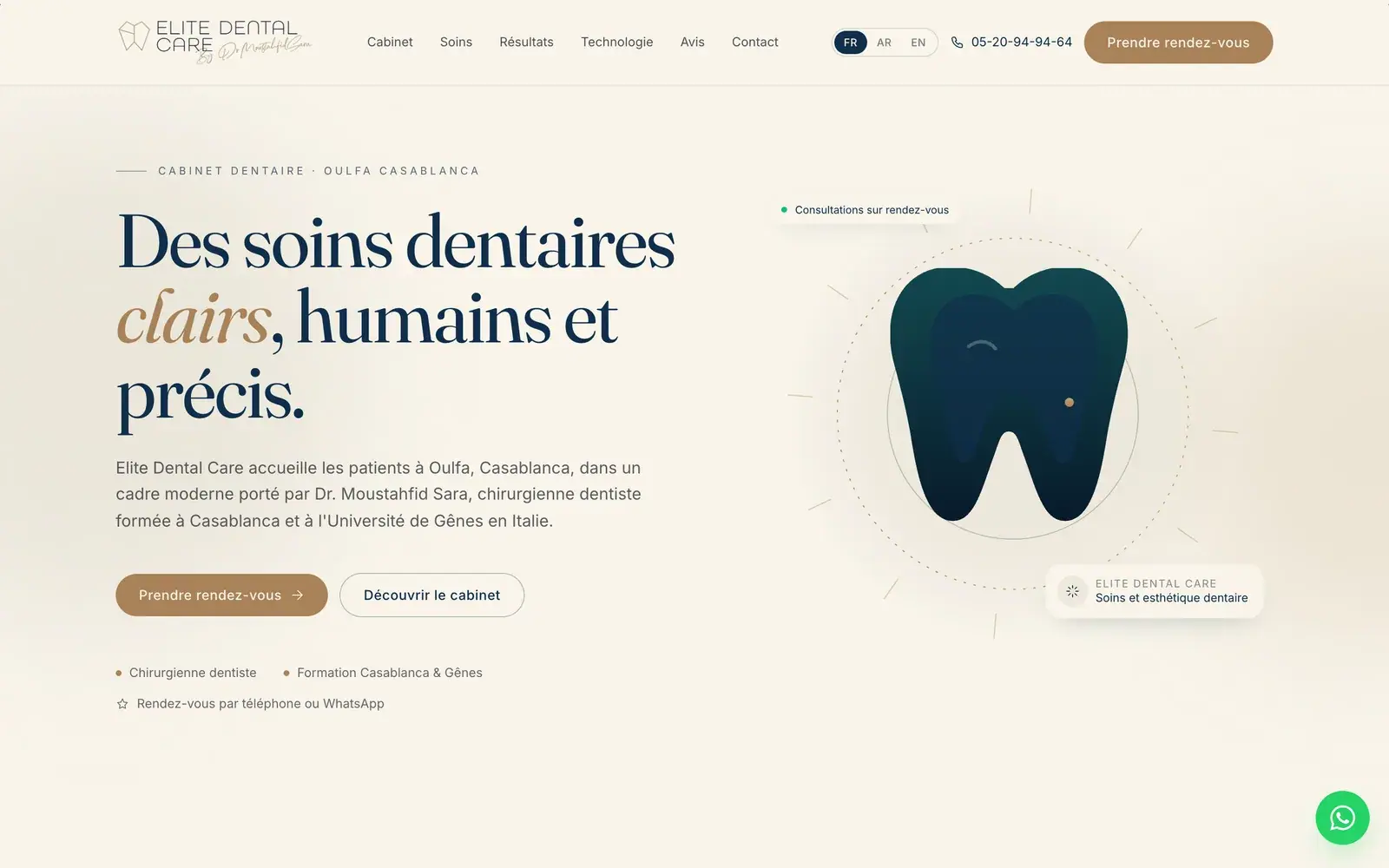 Elite Dental Care dental clinic website — Clinic hero with appointment booking (desktop screenshot)