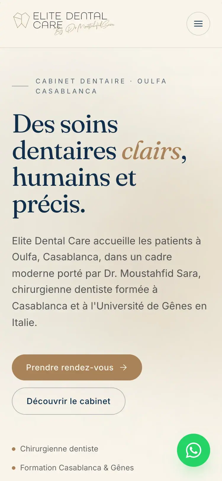 Elite Dental Care dental clinic website — The same hero on a phone (mobile screenshot)