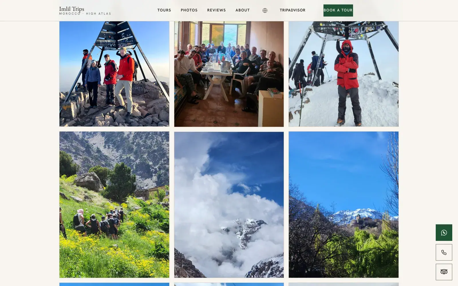 Imlil Trips Morocco mountain guide & trekking website — Photos from real trips (desktop screenshot)