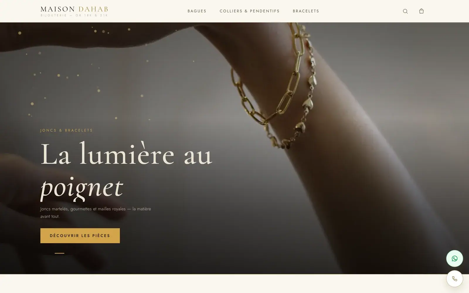 Maison Dahab gold jewellery website — Gold jewellery hero (desktop screenshot)