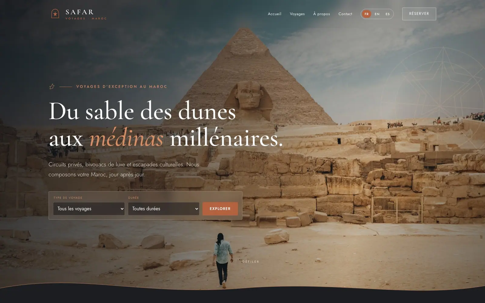 SAFAR Voyages (Travel agency prototype · Morocco) — homepage on a desktop screen