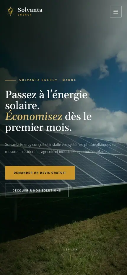 Solvanta Energy (Solar solutions & equipment · Morocco) — homepage on a phone
