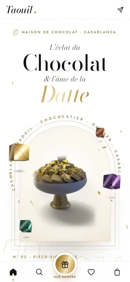 Taouil Chocolatier (Chocolate ecommerce · Casablanca) — homepage on a phone