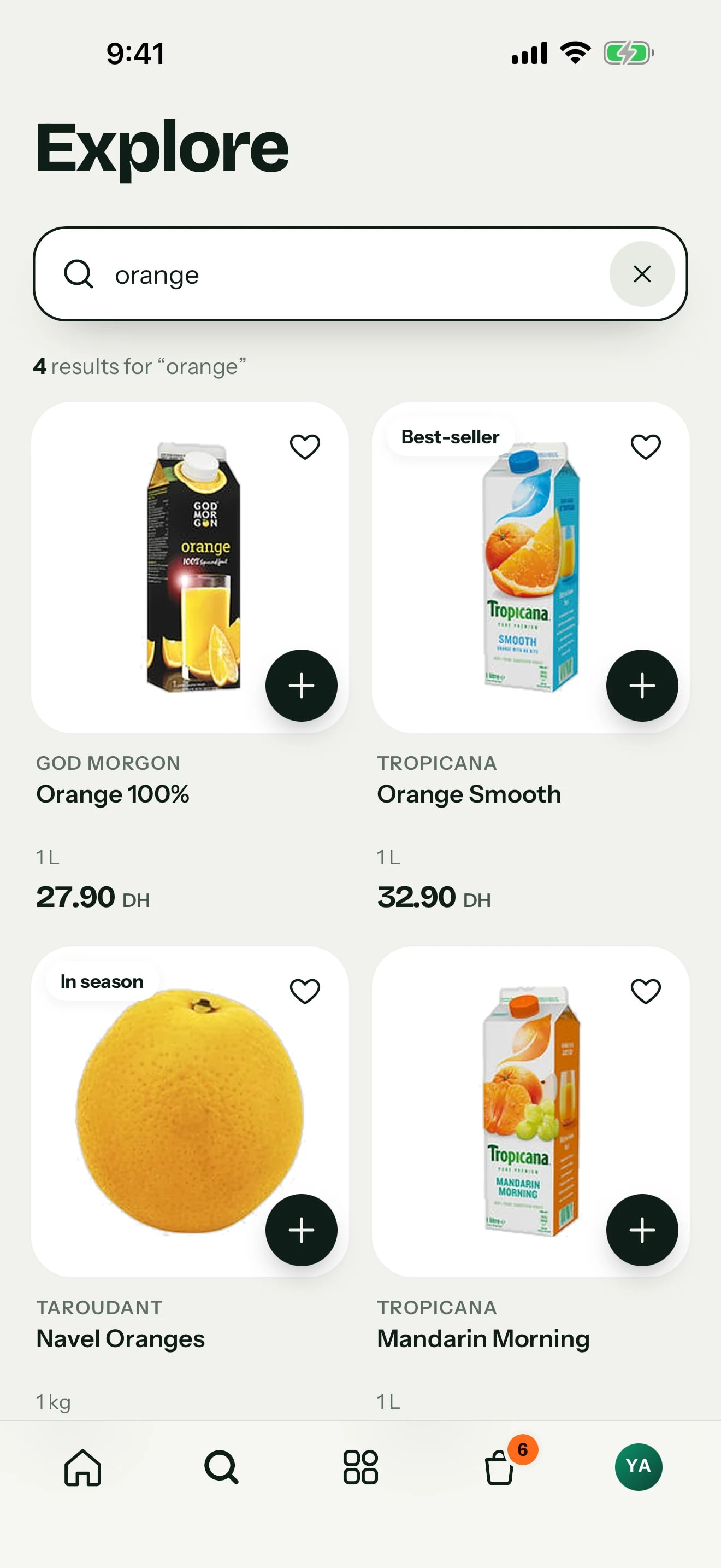 Hanout app — Explore, query "orange"