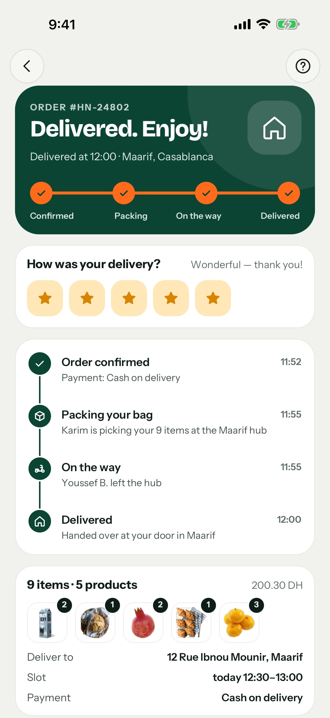 Hanout app — Delivered, with feedback to close the loop